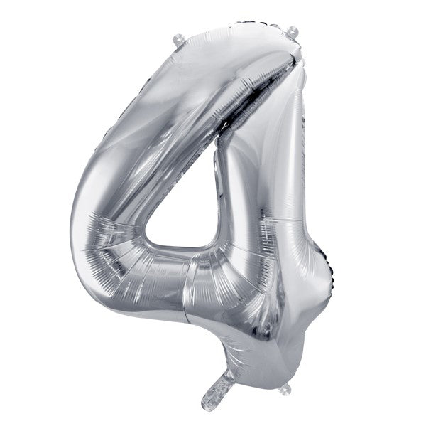 Party Deco® Balon v obliki številke 4 Silver Party Deco