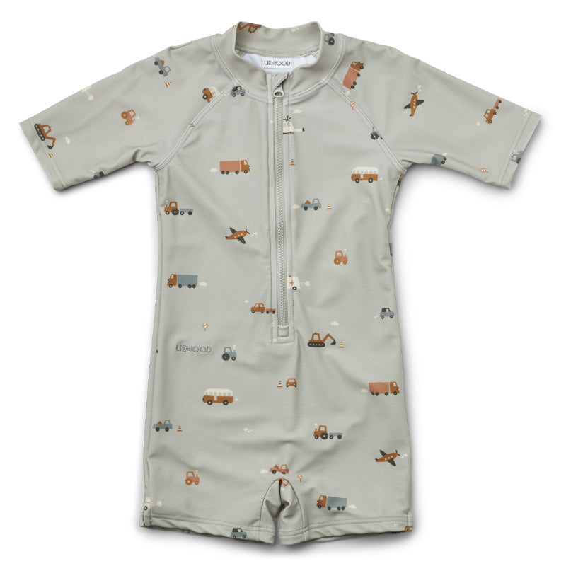 Liewood® Otroške celodelne kopalke Max Vehicles/Dove Blue Mix 104/110 Liewood