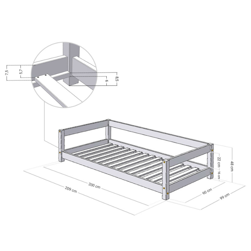 Benlemi® Otroška postelja STUDY 90x200 Transparent Oil Benlemi