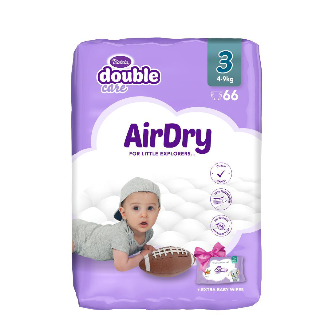 Violeta® Plenice Air Dry 3 Midi (4-9kg) Jumbo 66 + Darilo Baby vlažni robčki Violeta
