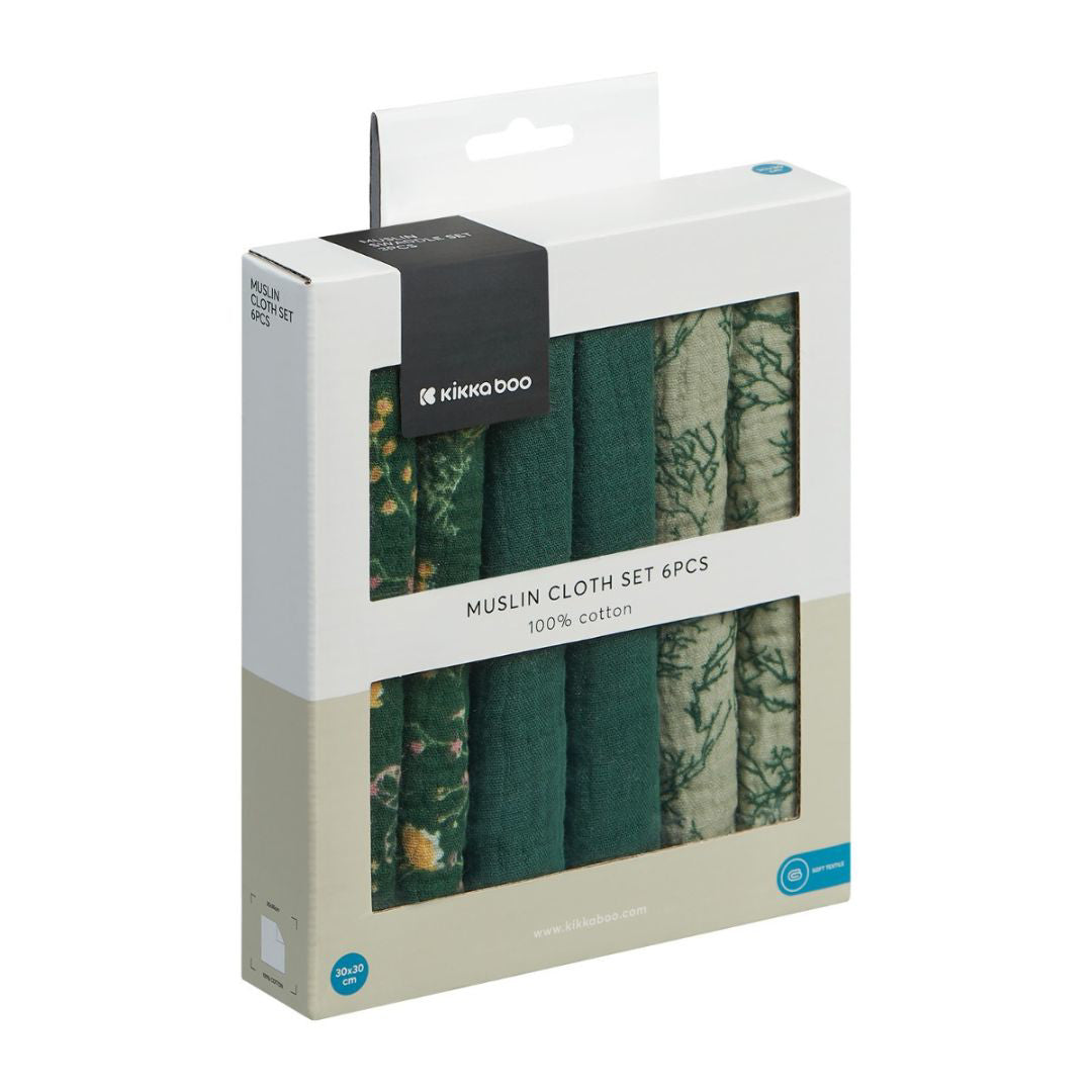 KikkaBoo® Krpice za umivanje iz muslina 6 kosov 30x30 cm Secret Garden Green KikkaBoo