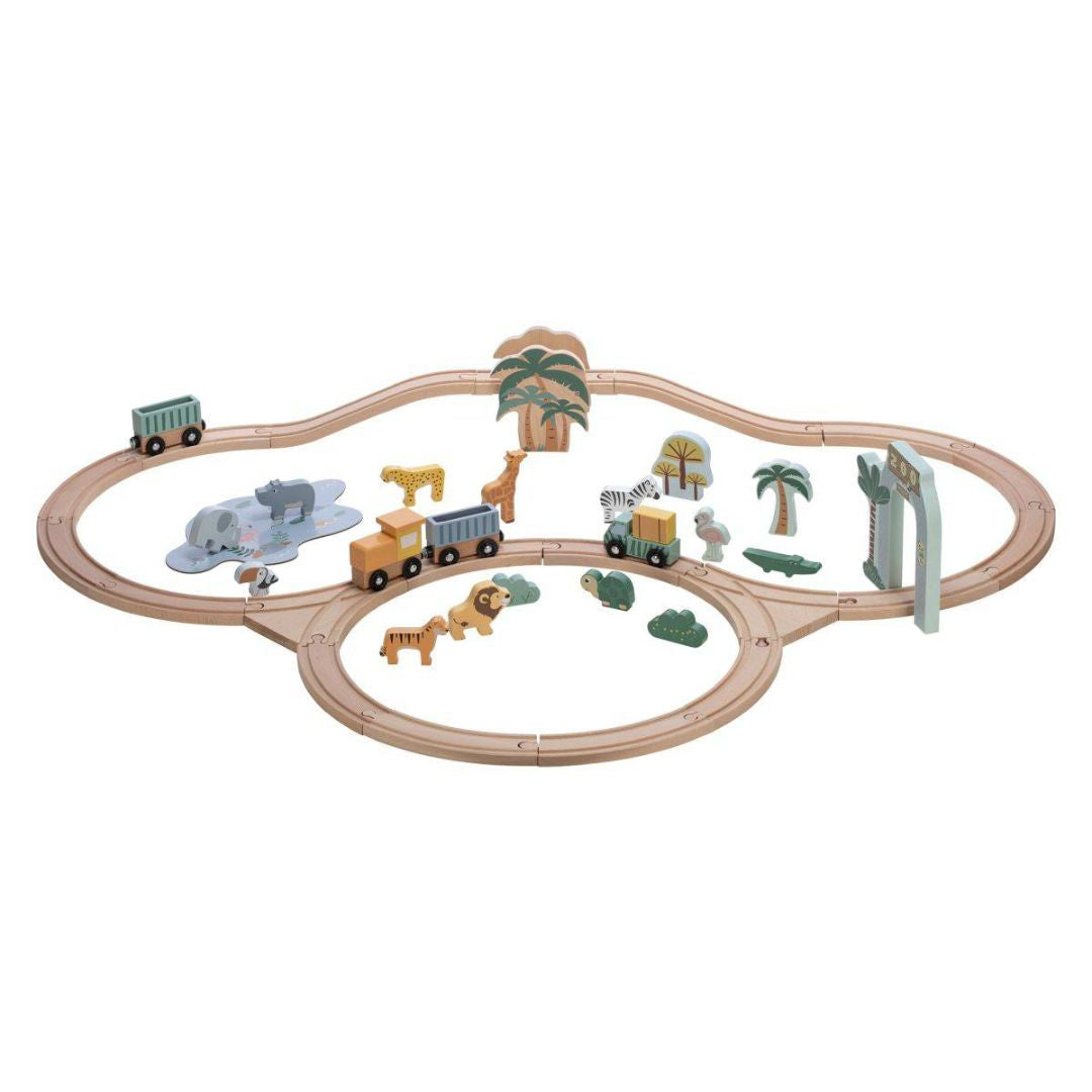 Free2Play® Lesena železnica z vagoni in živalsko druščino Free2Play