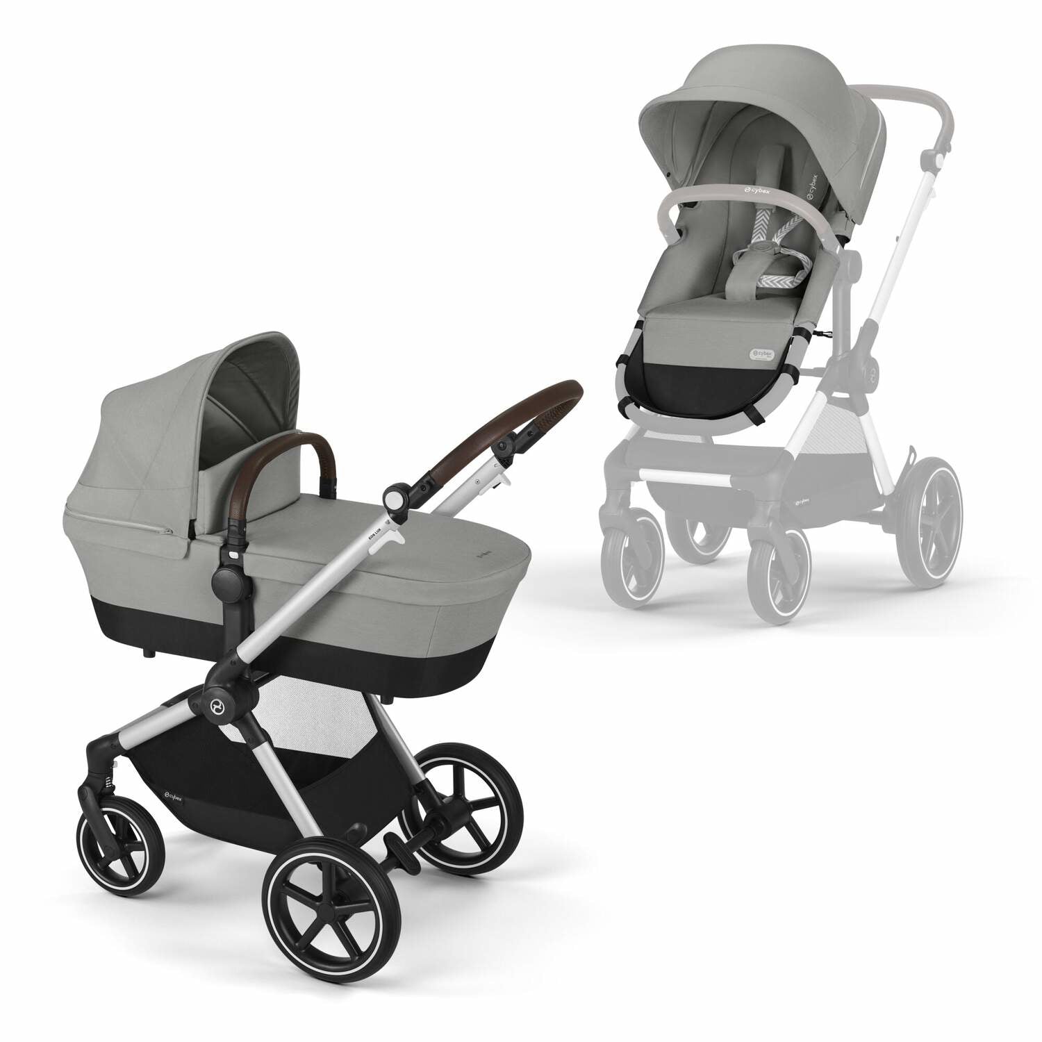 Cybex® Otroški voziček 2v1 Eos™ Lux Stone Grey (Silver Frame) Cybex