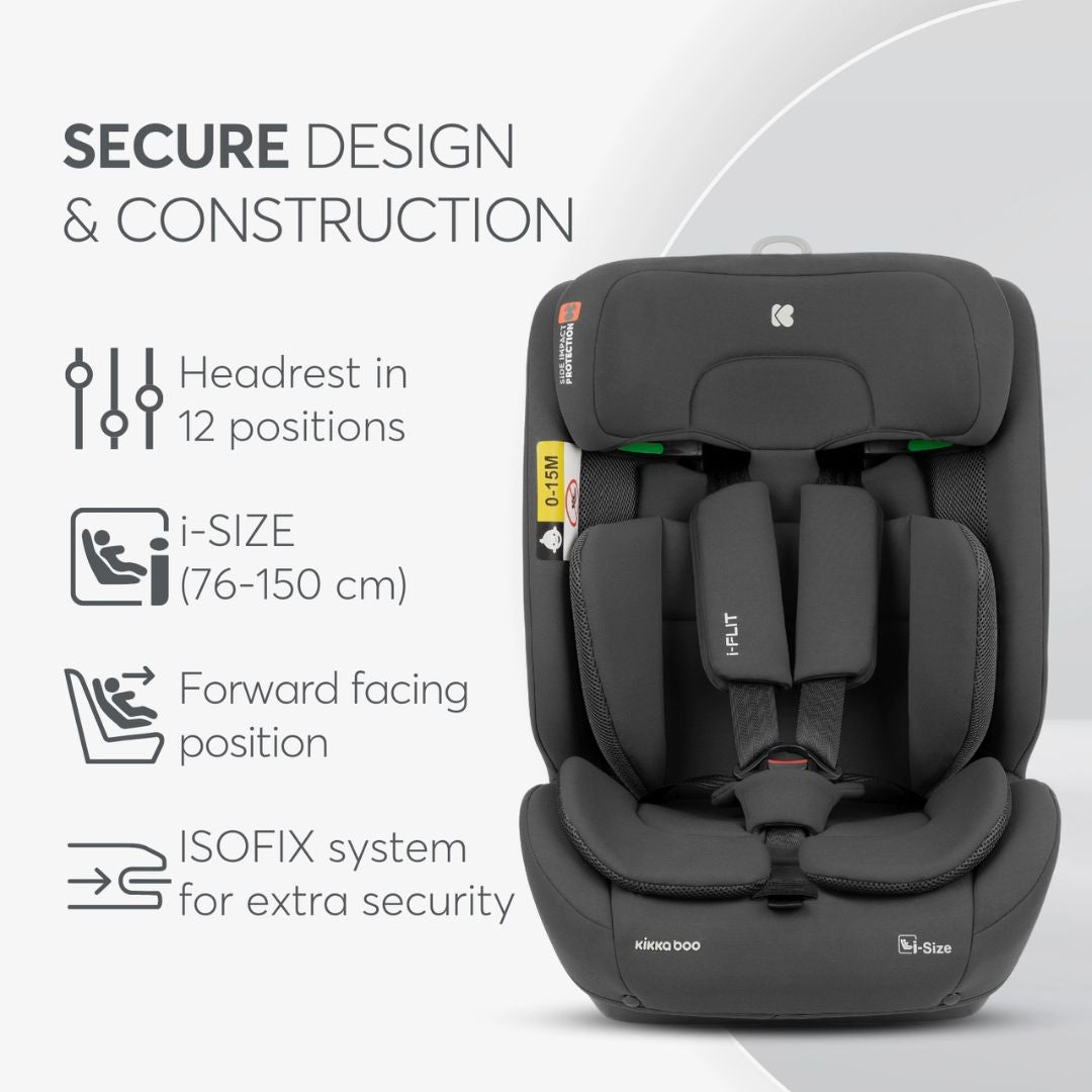 KikkaBoo® Otroški avtosedež i-Flit i-SIZE (76-150 cm) Dark Grey KikkaBoo