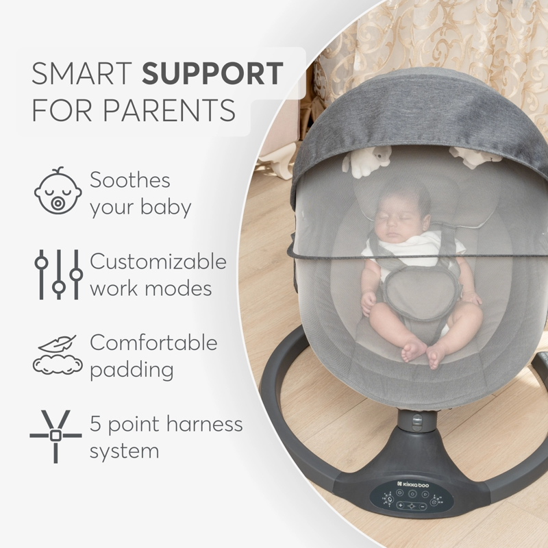 KikkaBoo® Električni gugalnik Codie Dark Grey 2025 KikkaBoo