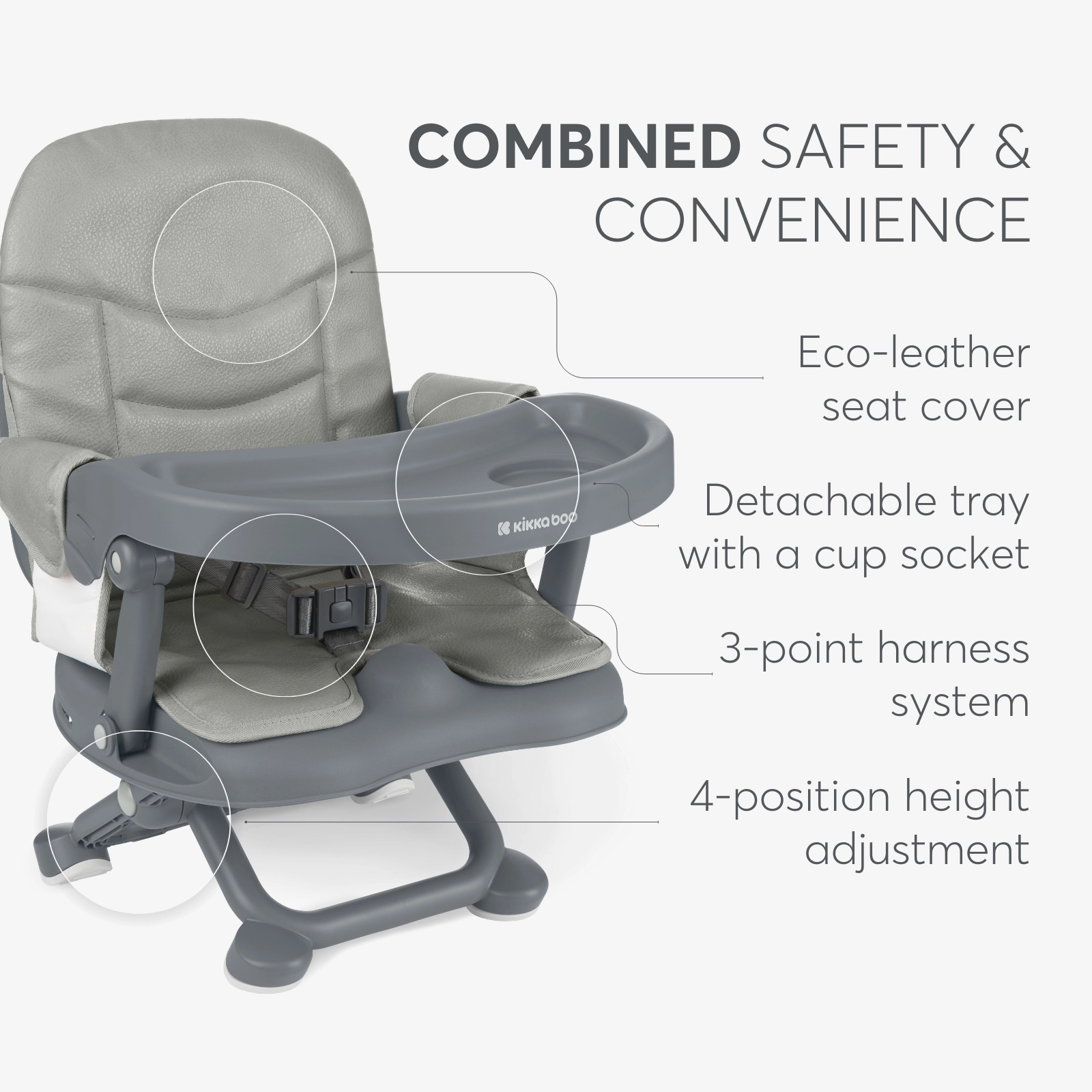 KikkaBoo® Prenosni stolček za hranjenje Pappo Grey KikkaBoo