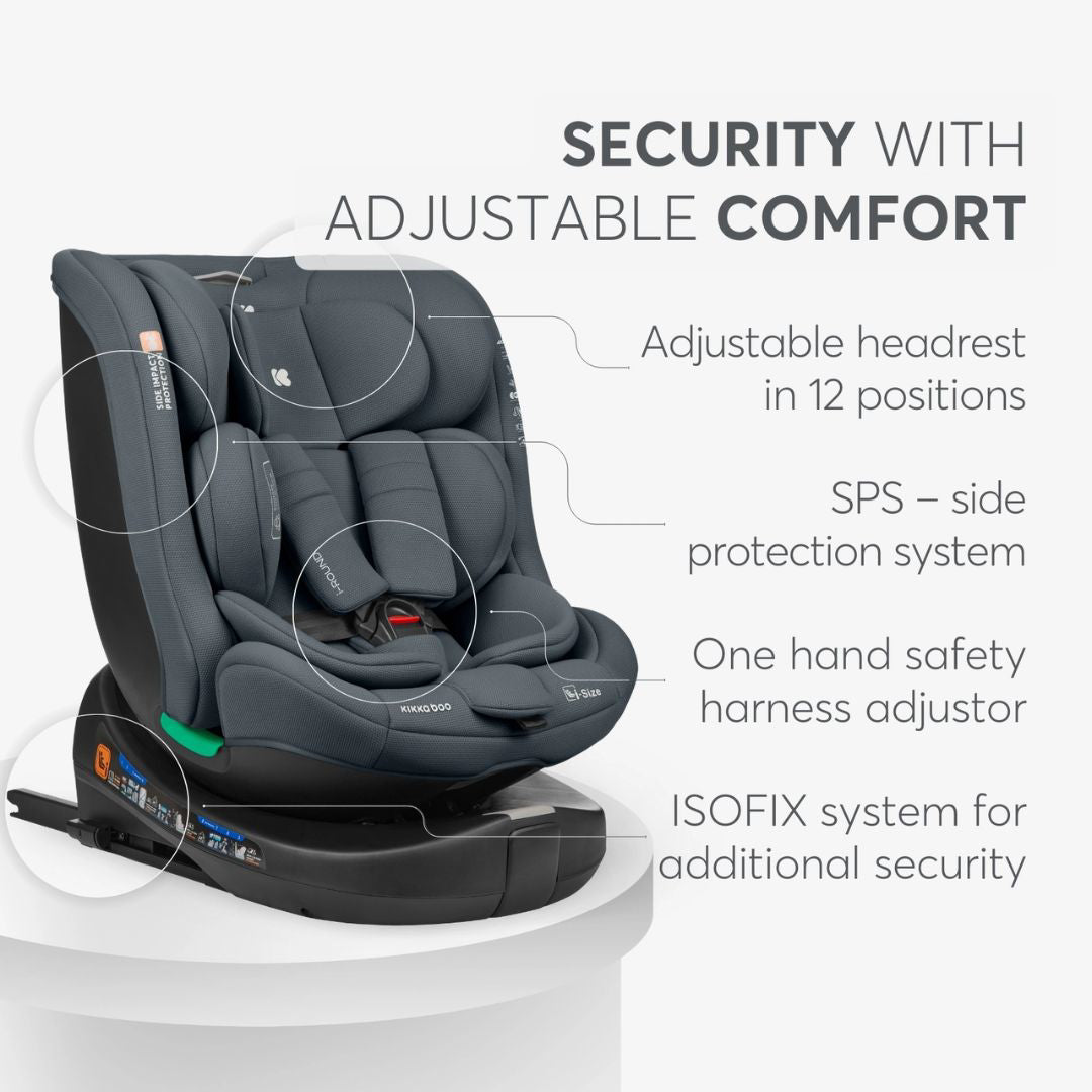 KikkaBoo® Otroški avtosedež 360 i-Round i-SIZE (40-150 cm) Dark Grey KikkaBoo