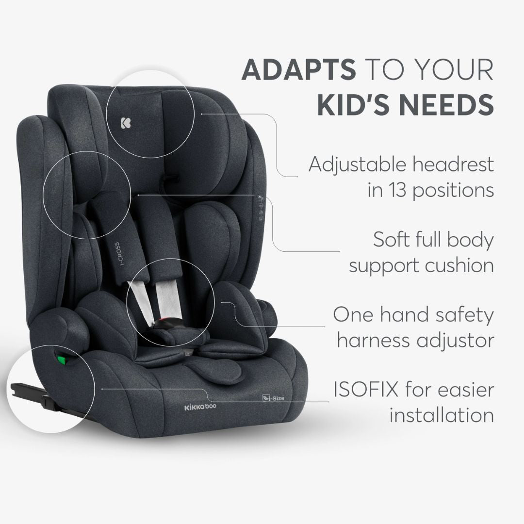 KikkaBoo® Otroški avtosedež i-Cross i-SIZE (76-150 cm) Dark Grey KikkaBoo