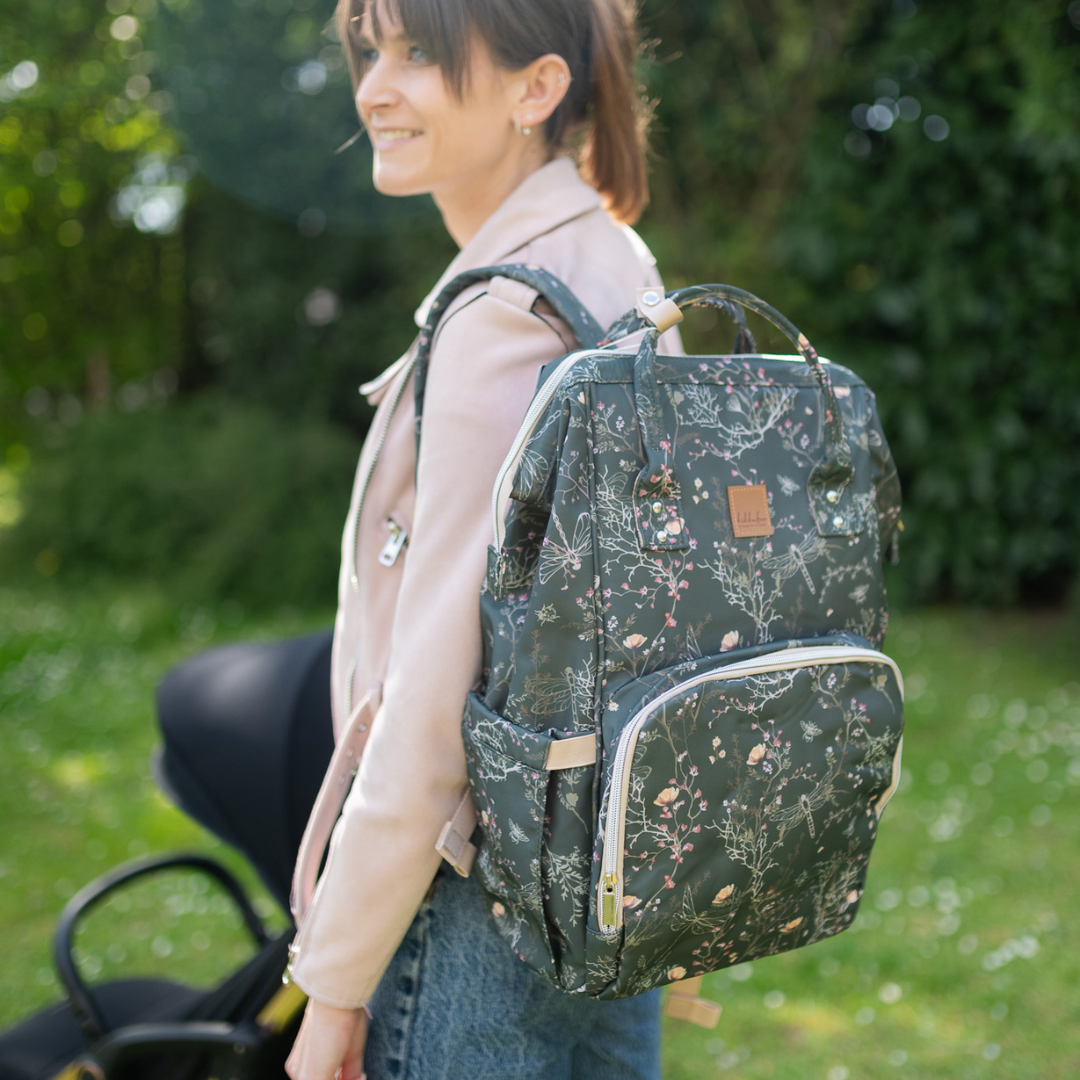 KikkaBoo® Previjalni nahrbtnik Siena Luxe Secret Garden Deep Green KikkaBoo