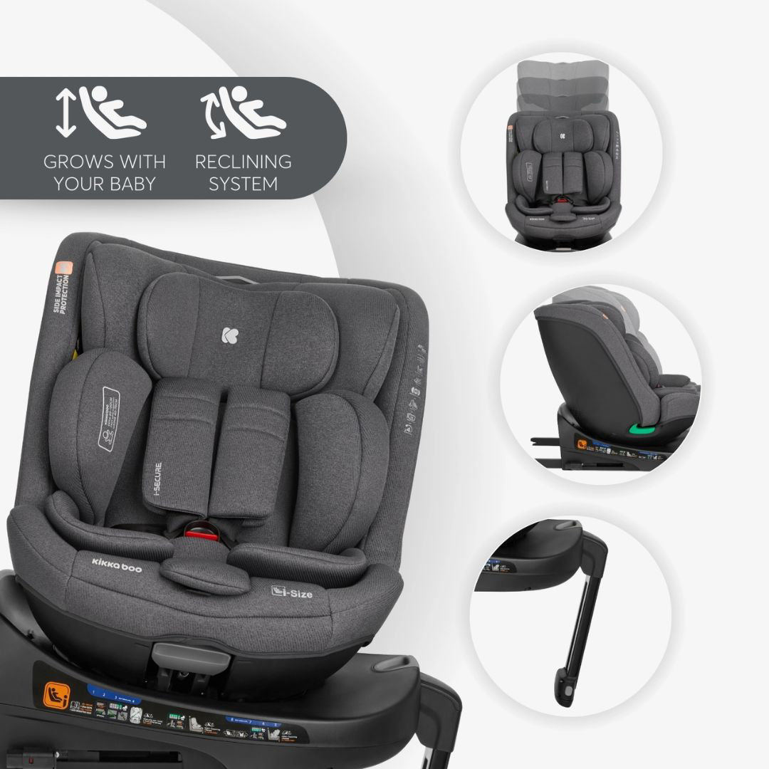 KikkaBoo® Otroški avtosedež 360 i-Secure i-SIZE (40-150 cm) Dark Grey KikkaBoo