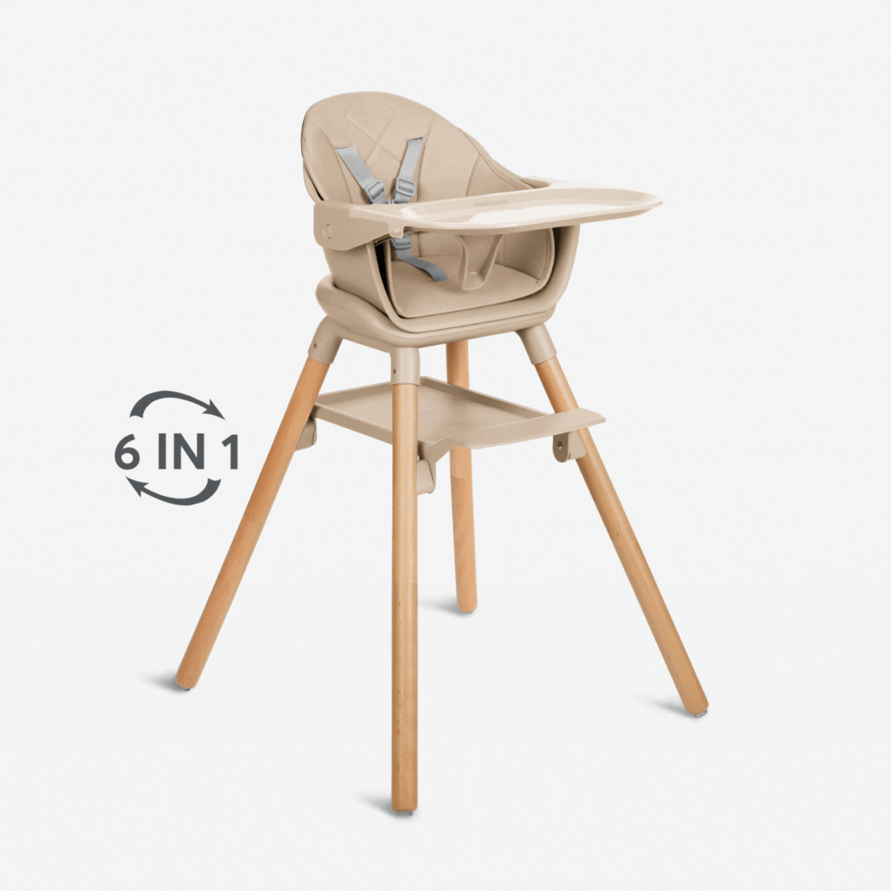 KikkaBoo® Otroški stol za hranjenje 2v1 Woody Beige KikkaBoo