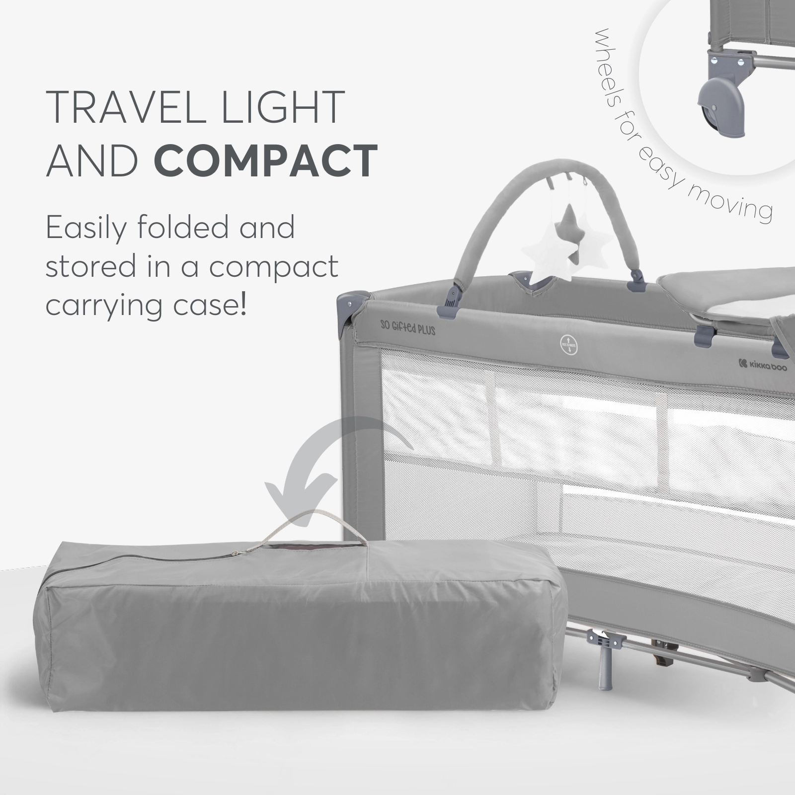 KikkaBoo® Prenosna posteljica 2 levels 125x65 So Gifted PLUS Grey KikkaBoo