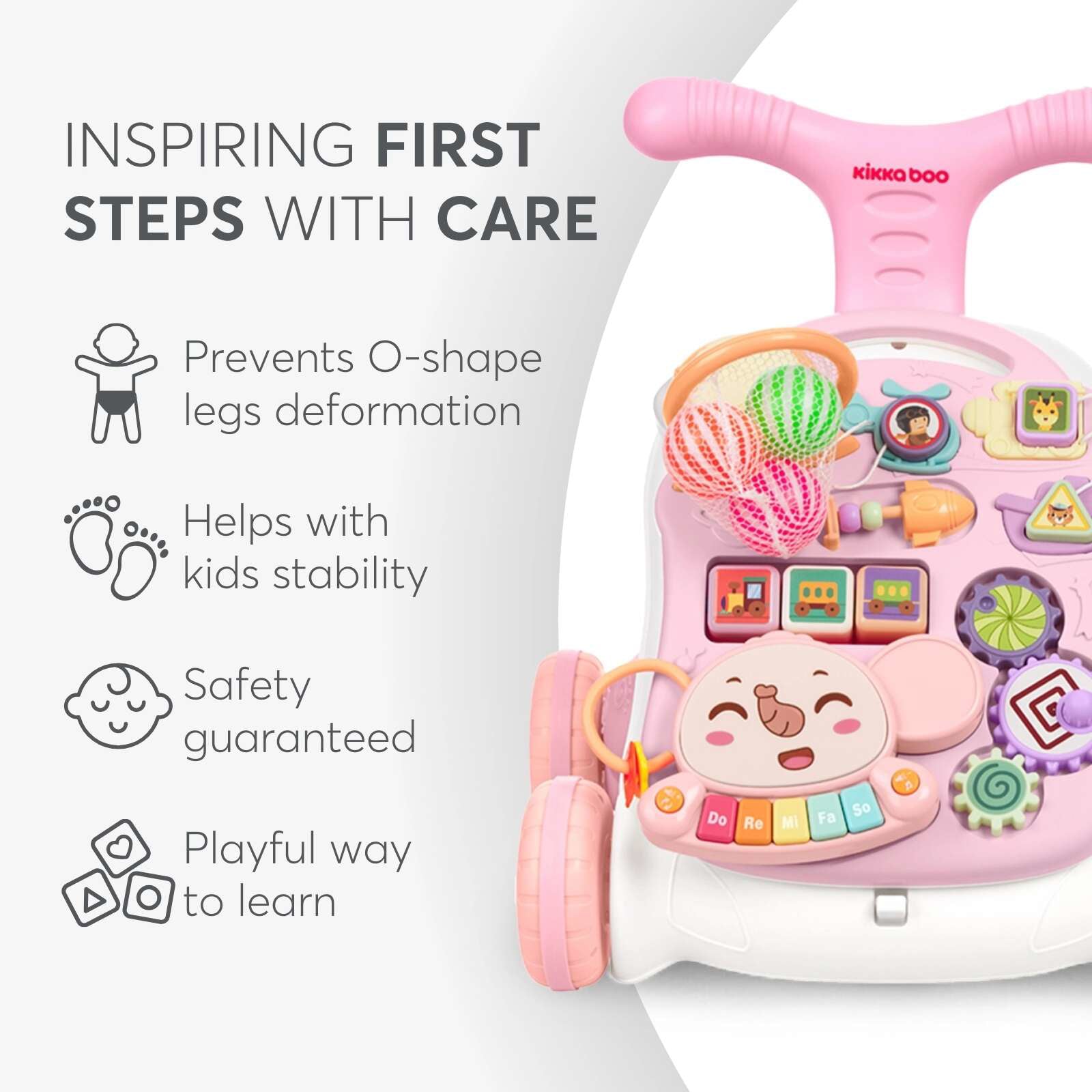 KikkaBoo® Aktivnostni voziček 3v1 Play & Grow Pink KikkaBoo