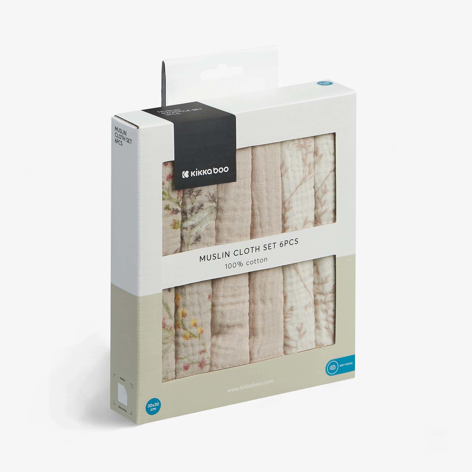KikkaBoo® Krpice za umivanje iz muslina 6 kosov 30x30 cm Secret Garden Beige KikkaBoo